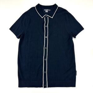 French Connection navy knit polo Large short sleeves collared Preppy Minimalist